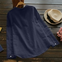 Ženska pamučna posteljina casual čvrsta majica dugih rukava bluza s majicama dolje plava
