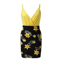 B91XZ Holiday Haljine za žene Žene Ljeto morsko mini haljina V izrez Cami Top cvjetni print Vezan detalj