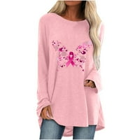 Jsaierl majice za dojke za žene ružičaste vrpce Grafičke majice The Trendy dugih rukava Dressy Ležerne