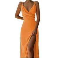 GUZOM Uskršnja haljina za žene - V-izrez Nove čvrste opruge Seksi maxi haljine na otvorenom naranče