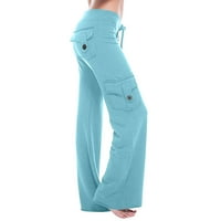 Ljetne hlače za žene Žene Solidne boje gamaše Stretch tipka za struk Pocket Yoga teretana Loose hlače