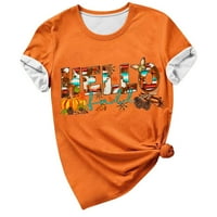 Ženski vrhovi i bluze narančasti dnevni jesen Ispis o vratnim rezervoarima kratkih rukava, Ležerne prilike