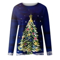 Žene Ležerne majice s dugim rukavima Pulover Loose Tunic vrhovi božićno drvce Ispis bluza o vratu HOT6SL871744