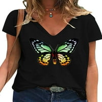 Pfysire Womens Butterfly Print majica kratki rukav V bluza izreza Grey 3xl