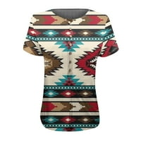 Ženske majice kratkih rukava Zapadni Aztec Ispis Grafički teški kauzalni posadni vrat labavi FIT Ljetni vrhovi