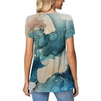 Ženski vrhovi scoop grafički grafički otisci Bluze casual ženske majice kratki rukav modni nebo plavi