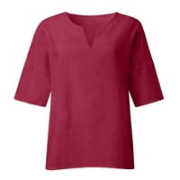 Pamučne posteljine za žene za žene prevelirani poluljeve bluze za vrat Ljeto Basic Solic Color Tunic