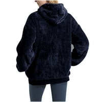 Wyongtao žene Sherpa pulover Zip dugih rukava Fluffy soft mekog runa džemperi Duksevi dukserice duksevi kaputi za odjeću, mornarice xl