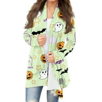 Yubatuo Ženska modna ležerna Halloween Print Srednje dužine Cardigan jaknu Kaputi za žene MINT Green 4XL