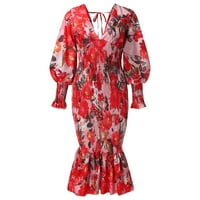Split haljina za žene Ljetne haljine za žene modni ležerni listovi za ispis košulje V Vrat dugme dolje