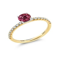 Gem Stone King 0. CT Round Pink Tourmaline G-H Lab Grown Diamond 18K dvotonski zlatni prsten