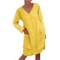 CETHRIO ženska haljina - modna seksi čvrsta hladnog ramena dugih rukava s V-izrezom obična haljina žuta