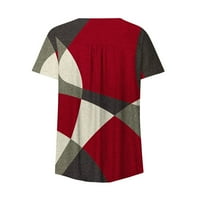Žene Ljetne bluze Ženska V-izrez Kratki rukav dolje Tunic Tuns modni casual patchwork majice TEE crveni