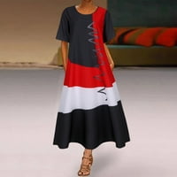GDFUN Women Plus Veličina dnevni kratki rukav Vintage Patchwork Bohemian Maxi haljina ženske haljine