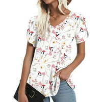 Žene Ljetne casual majice V izrez Petal kratki rukav gornji grafički dressy tshirt labavo udobna bluza
