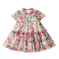 Djevojke toddlere haljine Ljeto kratki rukav modni cvjetni otisci Mali haljina svježeg stila
