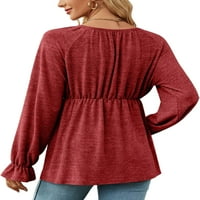 HAITE WOOGE majica CREW izrez za majicu dugih rukava dame tunička bluza od pune boje crvena 2xl