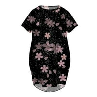 Ljetne haljine za žene plus veličine kratkih rukava za tisak cvjetnog uzorka Okrugli vrat Maxi labav