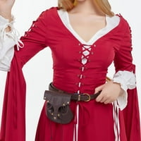 Ženska srednjovjekovna renesansa crvena retro vjenčana lažna dvodijelna haljina s dugim troilling rukavima