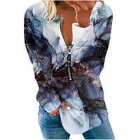 Penskeiy Womens vrhovi ženske modne tiskane labave majice dugih rukava bluza okrugli vrat casual vrhovi mornarička odjeća