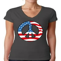 Awkward Styles Ženska zastava mirovanja Patriotska V-izrez Majica Američka zastava Mirovni znak