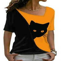 Bomotoo dame Tee Cat Print Majica kratkih rukava majica Boemian Tunika Bluza Beach Ljetni vrhovi Violet