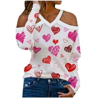 Zodggu Best Tuničke majice za žene Modne dame Proljeće Ljeto Slim Fit Casual Love Heart Ispiši hladno