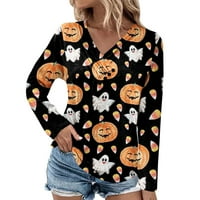 Tking modni vrhovi dugih rukava za žene V izrez Halloween tiskane košulje Casual labav pulover bluza