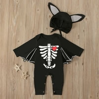 Binmer Toddler Baby Boys Girls Black pamučni pamučni pamučni rukavac Halloween Cute Hat kombinezon