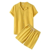 Hanas muške majice pune boje kratkih hlača za muške pamučne posteljine casual odijelo žuti xxl