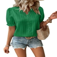 MubIneo ženske pune boje tunike na vrhu kratkih rukava čipka za čipku Accent V izrez labave majice Dressy