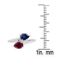 Sterling srebro sa kruške oblikom plavog safira i rubinskog obilaznog prstena