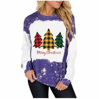 Sretan božićni skrov za žene Xmas Buffalo Plaid Tree Color Block Pulover bluza Božićne snježne pahulje
