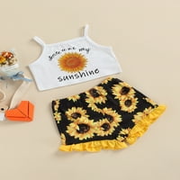 JKERTHER1-6Y Ljeto TODDLER Kids Dječji djevojčici Outfit suncokret tiskani bez rukava + tiskane rufšene
