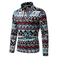 Duks pulover za etničko stil polu-zip ležerni štand muški pulover pulover plavi l