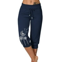 Plus veličine kapris za žene nacrtavanje srednjeg struka Workout Capri pantalone Dandelion Print Joggers