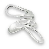 Otvoreni podesivi valni prsten sa širokim petljom. Sterling Silver Band nakit ženski muški unise veličine