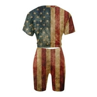 SKSLOEEG odijelo za žene, plus veličina kratka set casual američka zastava tiskana patriotska majica
