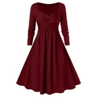 Ženske haljine - puna haljina za ležerne haljine dugih rukava V-izrez gotic retro tamno midi haljina