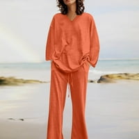 Pantalone za žene Solid Color V vrat Ležerne prilike i pamučne pantalone