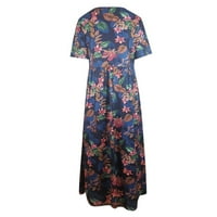 Haljine za žene ženski V-izrez kratki rukav cvjetni maxi haljina Dužina gležnja retro maxi chemise tamno