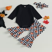 Baby Girl Fall Outfits Solid Color Dugi rukav Rompers Bundeckin Checkerboard Print Flare Pant Traka