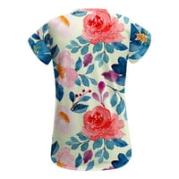 Yyeselk Womens cvjetni ispis grafički bluza s kratkim rukavima V izrez košulje Redovni fit vrhovi tee