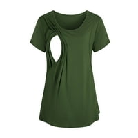 Obična košulja Ljetna tunika Okrugli vrhovi vrata labav fitilj pune boje casual elegantne dressy kratkih rukava ženske majice zeleno l