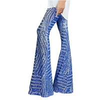 Azrijske pantalone za žene, žene plus veličine hlače modni šljokice čvrsti široki noga visoki struk