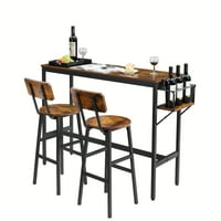 Bar stol, smeđi stol za blagovanje sa stolicama, kuhinjski stol sa stalak za pohranu boca, kompaktni