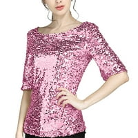 Košulje za žene Proljeće i ljeto Čvrsta boja Sequin Okrugli rezanje vrata Ležerne prilike, Pink, XXXXL