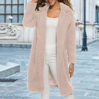 IOPQO zimski kaputi za žene dame modne čvrste boje dugih rukava srednje dužine janjeći baršunasti kaput