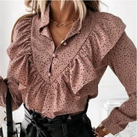 Ženski vrhovi Dressy Casual, Vintage bluza Dugih rukava Tuns za žene Ženska Ležerna modna print Ruffled