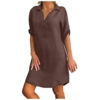 Zermoge ljetne haljine za žene čišćenje modnih ženskih plus veličine čvrste pamučne posteljine okreću